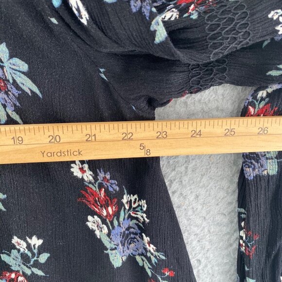 Free People Dress Womens Medium Black Multi Floral Tunic Gauzy Long Sleeve Mini - Picture 7 of 9